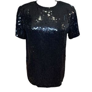 Diane Gilman Sequined Silk Tunic Blouse Sz. S Black
